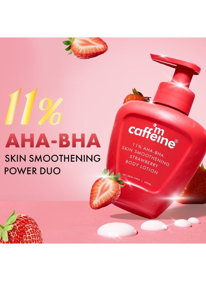 mCaffeine 11% AHA BHA Strawberry Body Lotion for Skin Smoothening | Gently Exfoliates Dead, Dry, Even Tones Skin | 72hr Moisturization | Juicy Strawberry Scent, For Men & Women-200ml - Image 4